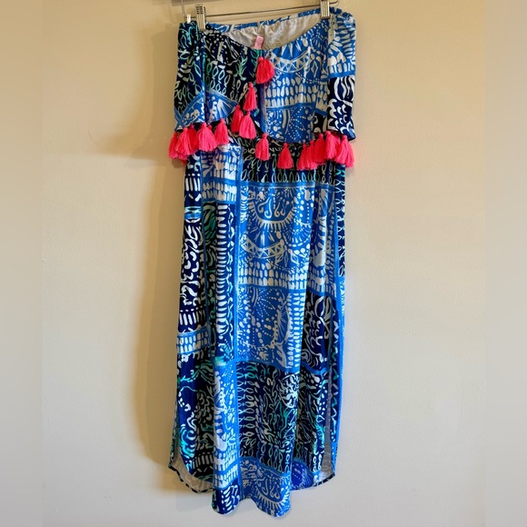 Lilly Pulitzer Strapless Blue & Pink Meridian Midi Dress Size Medium - Picture 6 of 10